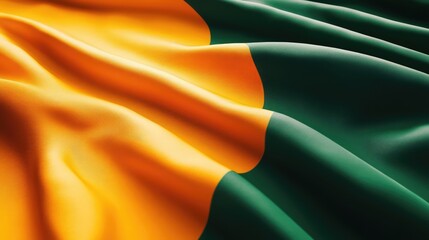 Poster - Waving fabric flag background featuring green and yellow textile textures for design and wallpaper applications.