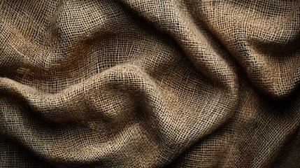 Poster - Woven burlap fabric texture with folds creating a rustic and natural background for design and creative projects