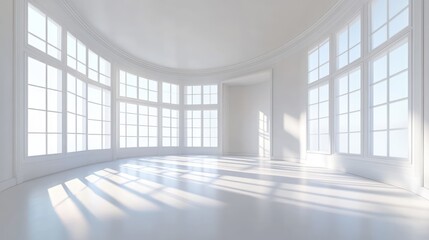 Poster - spacious bright interior with large panoramic windows empty room for office store or clinic in full spherical hdri panorama for VR AR applications