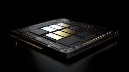 Poster - Modern CPU with land grid array design showcasing intricate details on a sleek black reflective background