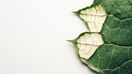 Aufkleber - Leaf damage detail on green leaf against white background showcasing texture and natural imperfections