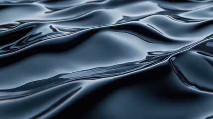 Poster - Dark blue glossy surface with dynamic waves reflecting light creating an abstract captivating texture for design and artistic projects