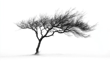 Poster - bare tree silhouette on white background illustrating solitude and resilience in nature