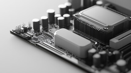 Poster - Close-up of a modern CPU on a computer motherboard showcasing intricate details and components on a clean white background