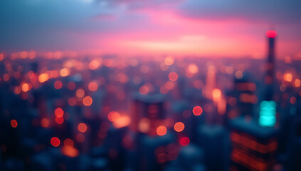 Aufkleber - A vibrant cityscape glows softly at dusk, a kaleidoscope of colors swirling together in a beautiful blur of light._00003_