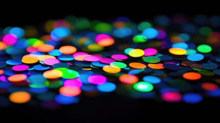 Poster - Vibrant multicolored disco lights shimmering in darkness creating a festive and energetic atmosphere for parties and celebrations.