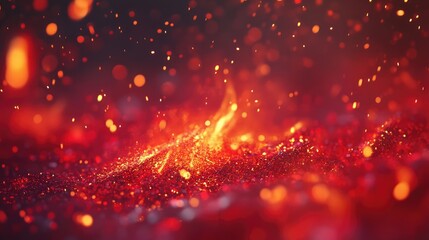 Poster - Close-up of glowing hot red embers with sparks and light reflections creating a dynamic fiery background for visual impact