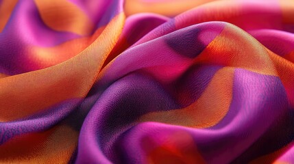 Poster - Vibrant silk fabric texture closeup with colorful pattern ideal for backgrounds and design applications.