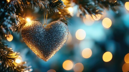 Aufkleber - Heart-shaped bokeh lights on a festive tree for romantic celebrations and special occasions