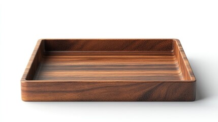 Poster - Wooden serving tray with smooth finish and elegant design isolated on white background for kitchen or dining decor.