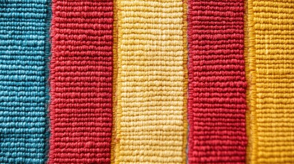 Poster - Vibrant fabric texture showcasing multicolored stripes ideal for background design and textile-related projects