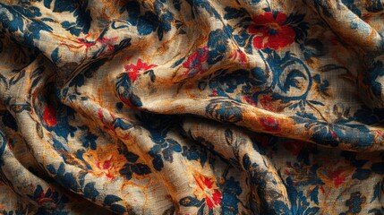 Poster - Vintage floral fabric texture background with rich colors and intricate patterns for design and creative projects.