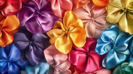 Poster - Colorful fabric flowers arranged in a vibrant and artistic background showcasing rich textures and hues for creative design applications.