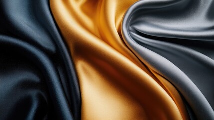 Poster - Silk fabric texture in rich colors of gold black and silver for elegant background design and textile projects