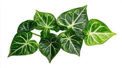 Poster - vibrant green decorative leaves with intricate patterns isolated on white background suitable for nature and interior design concepts