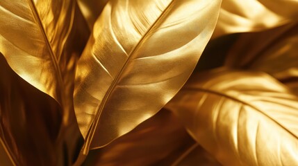 Poster - Golden Leaves Textured Background with Lush Metallic Finish for Elegance and Luxury Themes in Design and Decor.