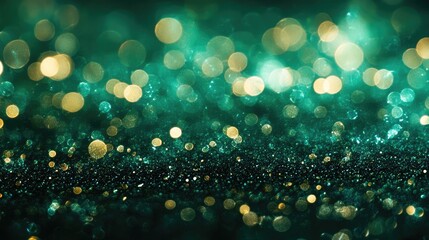 Poster - Green bokeh light texture with dreamy blurred background ideal for festive and abstract designs