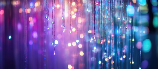 Poster - Colorful bokeh lights of hanging string decorations creating a festive atmosphere at a party event background