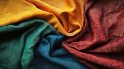 Poster - Colorful fabric texture with layered textiles in vibrant hues, perfect for background or design projects showcasing fabric art.