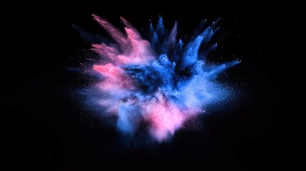 Poster - Colorful powder explosion on black background creating a vibrant abstract art effect for creative projects and design inspirations
