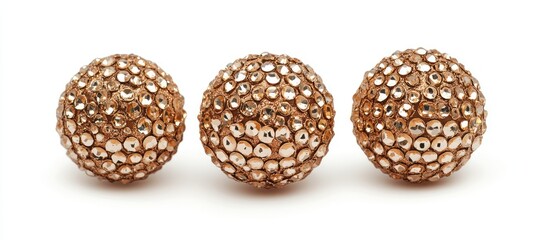 Poster - Decorative sequined Christmas balls arranged on a clean white background creating a festive holiday vibe