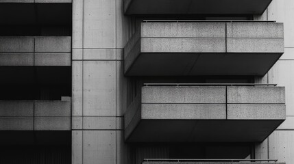 Poster - Modern architectural facade with concrete balconies and clean lines in urban setting