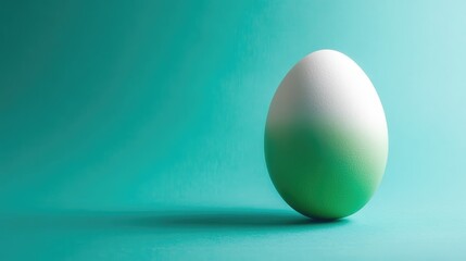 Poster - Minimalist green and white egg on a blue background with ample free space for text or design elements.