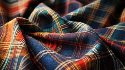 Poster - Colorful tartan plaid fabric close-up ideal for stylish backgrounds in themed designs or textile projects showcasing vibrant textile patterns