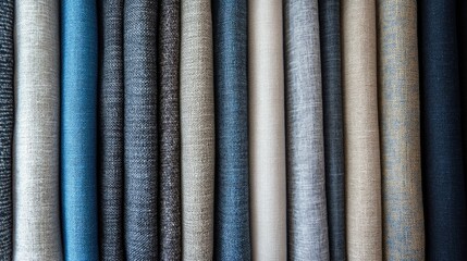 Poster - Colorful fabric textures arranged vertically for a sophisticated background in textiles and fashion design concepts