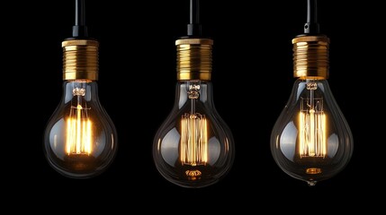 Poster - Vintage illuminated light bulbs hanging against a dark background creating an atmospheric and nostalgic ambiance for interior design concepts.