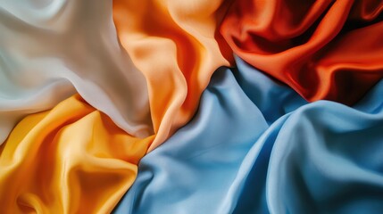 Poster - Colorful silk fabric textures in elegant folds showcasing vibrant hues from above for stylish design backgrounds and textile presentations