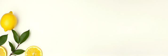 Poster - A simple top view of lemons and leaves against a white background conveys concepts related to healthy eating and fresh produce._00002_