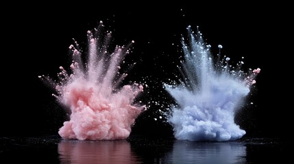 Poster - Colored powder explosions in motion creating vibrant splashes against a black background showcasing artistic energy and creativity