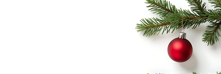 Poster - A simple Christmas decoration idea features a pine branch with a red ball ornament on a white background setting._00001_