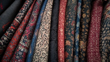 Poster - Colorful woven fabric textures with intricate patterns and designs for background or textile design applications
