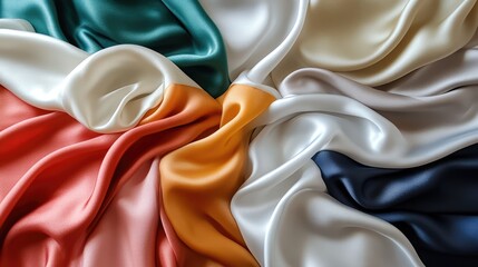 Poster - Colorful satin silk fabric texture for elegant backgrounds and textile design featuring vibrant and smooth sheen.