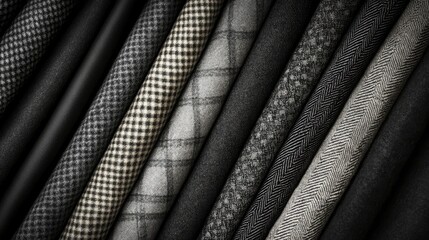 Leinwandbilder - Monochromatic fabric textures showcasing various designs ideal for creative backgrounds and design projects