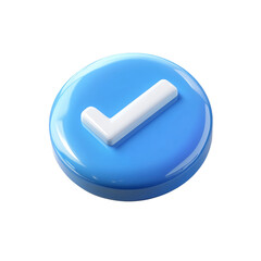 Poster - 3D Rendered Blue Button with White Check Icon on transpsrent Background