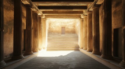 Poster - Ancient Greek Theater Interior with Columns and Sunlight Streaming Through in Historical Architectural Setting