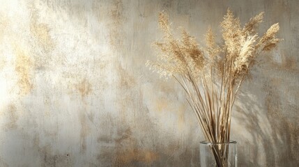 Poster - Dried fluffy grass stems in a clear vase against a textured wall modern interior decor natural elegance and minimalist style