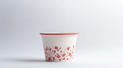 Poster - empty instant noodle cup with floral design on light background showcasing simple, clean aesthetic a