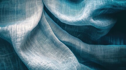 Poster - Turquoise cotton linen texture fabric background in soft flowing patterns showcasing textile design and material details