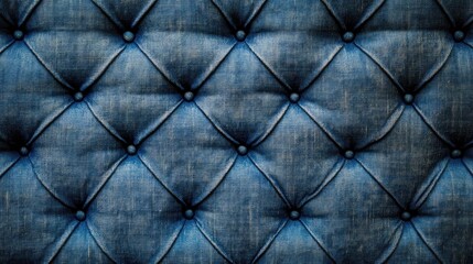 Poster - Textured fabric background with tufted design featuring deep blue tones and intricate detailing for elegant design applications.
