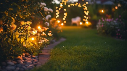 Poster - A soft, glowing fairy lights in a garden