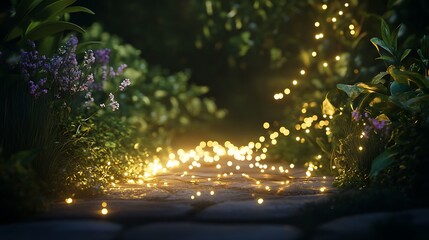 Poster - A soft, glowing fairy lights in a garden