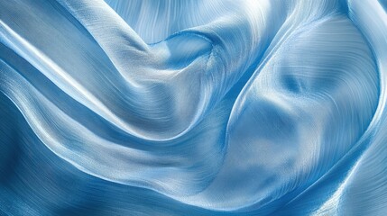 Poster - Blue satin fabric texture with smooth waves ideal for abstract backgrounds and textile design in photography and digital art.