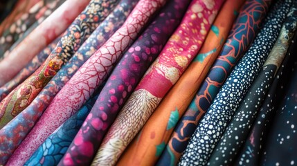 Poster - Vibrant Fabric Swatch Collection Showcasing Diverse Color Patterns and Textures for Fashion and Design Use