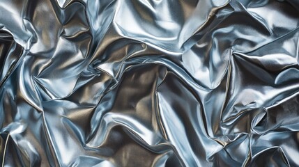 Poster - Satin silver crumpled fabric texture with elegant waves perfect for design backgrounds and endless creative applications
