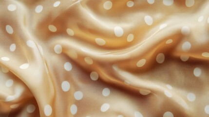 Poster - Beige silk fabric with white polka dots elegantly draped creating a smooth and textured background for design and textile concepts