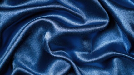 Poster - Luxurious blue satin fabric texture with smooth, flowing creases on a textured background for design and textile applications